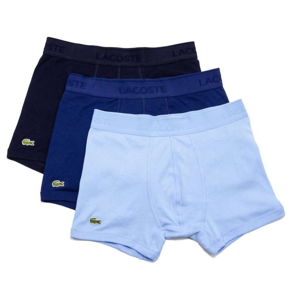 NEW LACOSTE men's essentials classic 3-pack cotton trunks in blue